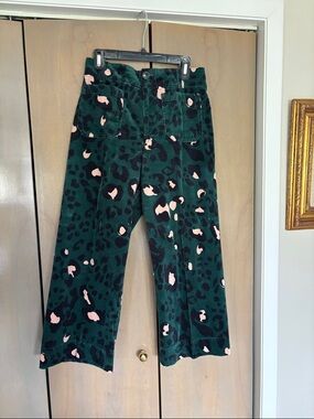 Maeve Colette Green Leopard-Print Cropped Pants with Pink Spots